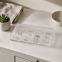 Clear Plastic Jewelry Organizer Tray with Dividers for Earrings, Necklaces, Bracelets