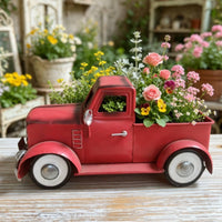 Uncovered Bed Vintage Pickup Planter Red Painted Truck-Shaped Planter for Display