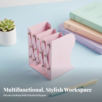 Pastel Colors Expandable Bookend Foldable Accordion Book Rack Adjustable Size Desktop Organizer Space-Saving for Students, Teenagers, Office Workers, School, Study Room, Bookshelf