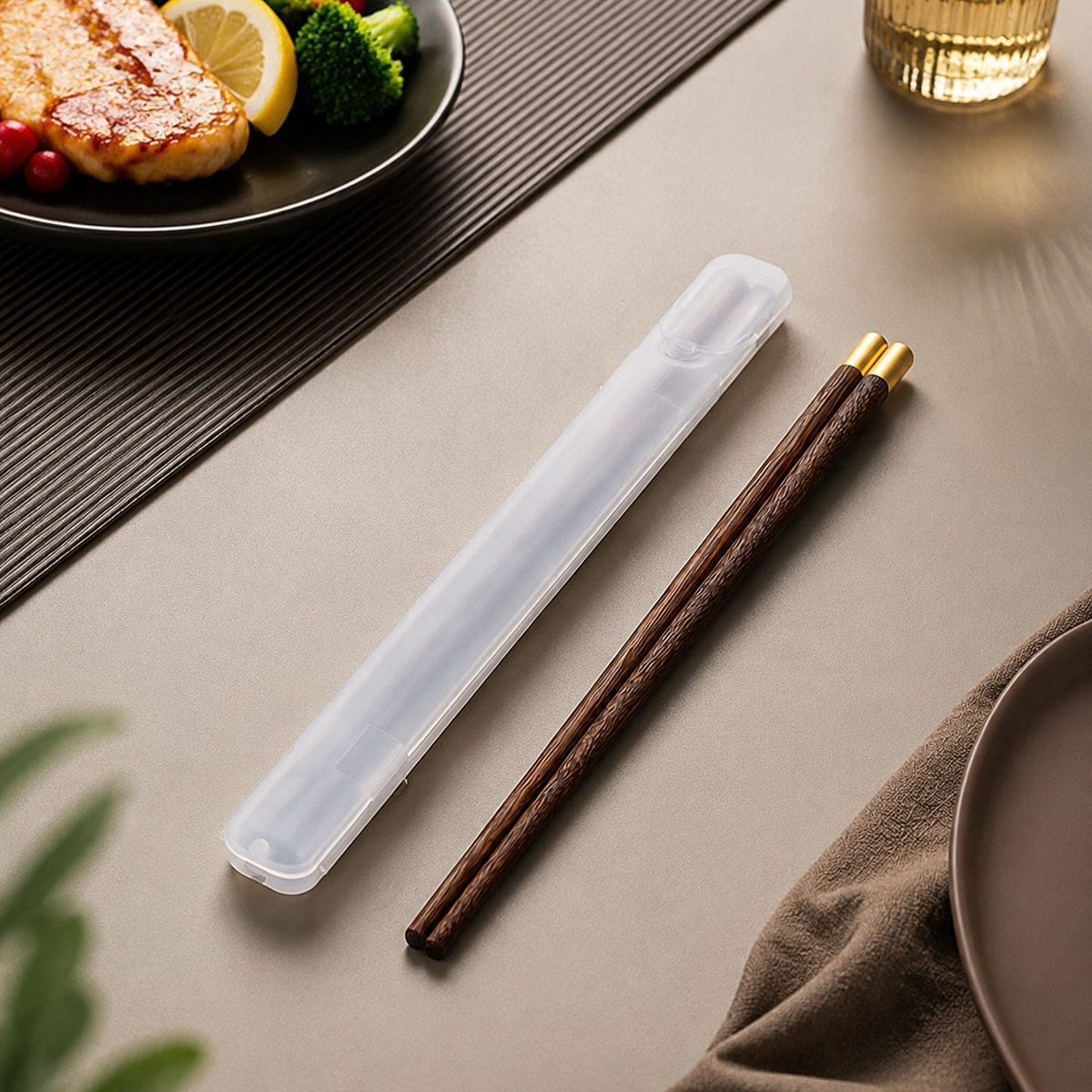Chopsticks, For Bento, My Chopsticks, Case, Easy to Clean, Adult, 24cm, Side Open, Semi-transparent, White