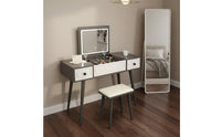 Hinged Lid Vanity Table Space Saving Dressing Table with Mirror and Stool Bedroom Furniture for Women