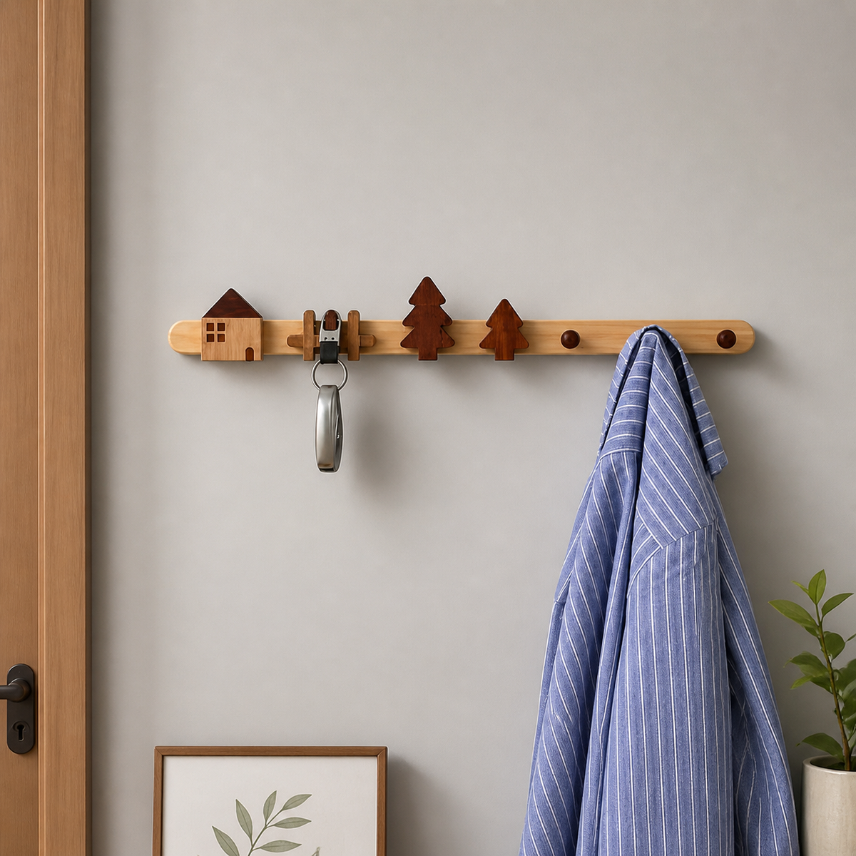 Solid Wood Wall Mounted Coat Rack, Modern Minimalist Coat Hooks, 15kg Capacity Wood Key Hanger for Mudroom, Entryway
