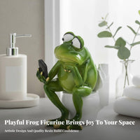Nordic Design Selfie Frog Ornament Creative Design Toilet Frog Sculpture Glossy Finish for Collectors, Garden, Bathroom, Desktop