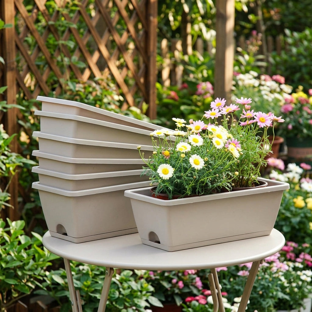 Plant Pots and Strawberry Planter for Outdoor Garden, Resin Tomato Planter with Drainage Holes, Country Style Flower Box, Bulb Planter Troughs