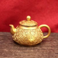 Kettle-Shaped Teapot Ornament Engraved Gold Teapot Ornament Fine Workmanship Home Decor
