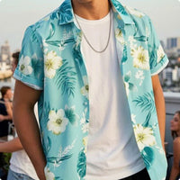 Printed Short-Sleeve Button-down Shirt Casual Button-Front Shirt Comfortable Apparel Versatile for Summer