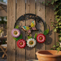 Floral Butterfly Wall Plaque Iron Crafted Metal Welcome Wall Decor 3D Layered Floral Butterfly Sign for Patio