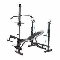 Heavy-Duty Steel Frame Weight Bench with Squat Rack Non-Slip Feet Bench Press and Squat Rack Combo Padded Cushion Multi-Functional Workout Station Detachable Design for Fitness Enthusiasts, Bodybuilders, Beginners