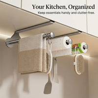 Cabinet Hanging Holder for Under Storage, Kitchen Organizers and Paper Roll with Double Rod