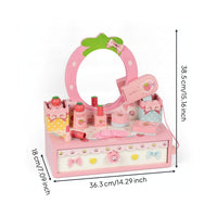 Dress-up Vanity Set Strawberry Motif Smooth Edges Wooden Vanity Toy