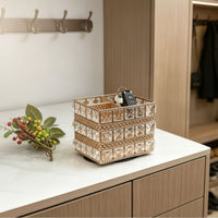 Gold Makeup Brush Holder Square Pen Holder Opentabletop Organizer with Metal Frame Elegant for Vanity