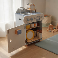 Wooden Play Kitchen with Dish Rack Compact Pretend Play Sink with Cabinet Freestanding Childrens Toy Sink for Kids, Daycare