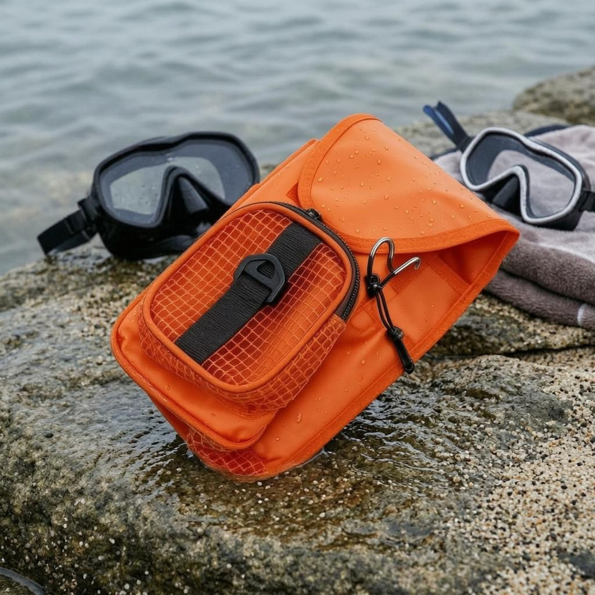 Compact Diving Waist Bag Side Clip Diving Waist Mesh Bag Flap Top Snorkeling Gear Pouch