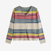 Cardigan for Women Plus Size with Button Front and Round Neck Design, Striped Knit Sweater for Spring Casual Wear, Loose Fit XXXL