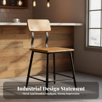 With Footrest Retro High Stool Anti-Rust Finish Wrought Iron Wood Seat Chair Heavy Duty Cafe Counter Chair for Restaurant Owners, Homeowners, Interior Designers, Bar, Dessert Shop, Dining Room, Kitchen