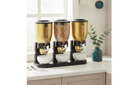 Food-Safe-Complimentary Triple Cereal Dispenser Compact Cereal Dispenser with Crumb Tray Space-Saving Container Shatterproof for Kitchen