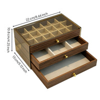 Walnut Wood Jewelry Box Velvet Lined Tiered Jewelry Storage Box Transparent Lid for Dresser, Bedroom