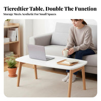 Minimalist Aesthetic 2-Tier Rectangular Coffee Table Double-Deck Design Two-Tier Rectangular Table Solid Wood Legs Living Room Furnishing Ample Storage Space for Families with Children, Homeowners, Renters, Small Apartment, Lounge Area, Office, Balcony