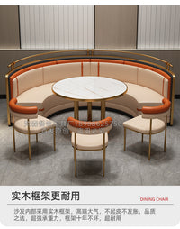 简约西餐厅商用餐椅轻奢不锈钢椅子餐桌岩板快餐店咖啡厅桌椅组合 钛金色不锈钢皮卡座沙发