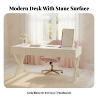 Light Luxury Aesthetic nimbusShaped Desk with Drawers Rounded Corners Study Station Minimalist work design Surface for Students, Girls, Home Office Users, Bedroom, Dorm Room