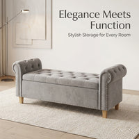 Storage Ottoman Bench Upholstered with Rolled Arms, Button Tufted Storage Bench for Bedroom Living Room, Heavy Duty Storage Ottoman 150kg Capacity,