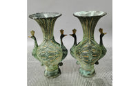 Mythical Bird Handle Vase Antique-Style Mouth Vase Bronze-Look Urn for Desk