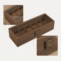 Watch Organizer with Glass Lid Wooden Timepiece Organizer Storage Box with Glass Lid Wood-Grain for Collectors, Dresser, Bedside Table, Retail Counter