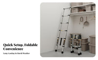 Foldable Stainless Steel Telescopic Ladder Heavy-Duty Telescoping Ladder Adjustable Height Space-Saving for DIY Enthusiasts, Professionals, Household, Construction Site, Indoors, Outdoors