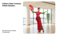 Chinese Folk Dance in Fit Embroidered Design Chinese Folk Dance Costume Performance Wear Gradient Color Sleeves