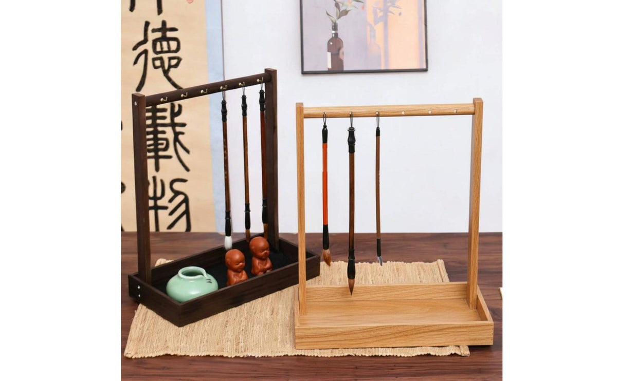 Calligraphy Brush Stand Wooden Frame Brush Hanger Stand Sturdy Hook for Artists