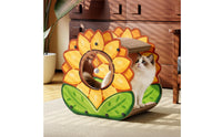 Multi-Functional Floral Cat Scratcher House Saves Furniture 2-Tier Cardboard Cat Lounger Extra Large Corrugated Scratching Pad Tool-No-Tools Assembly for Multiple Cats, Kittens