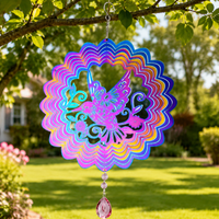 Modern 3D Wind Chime, Suncatcher for Garden & Balcony, 30.5cm Diameter, 55cm Height, Weatherproof Wind Spinner for Homeowners