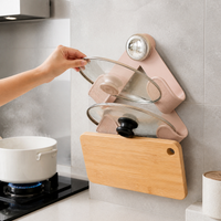 Wall-Mounted Pot Lid Holder with Strong Adhesive, No-Drill Kitchen Storage Rack for Cutting Boards