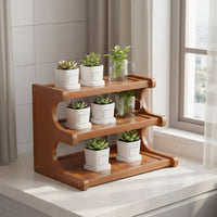 Stepped Display Rack Multi-Tier Design Desktop Plant Stand 3 Tier Desktop Shelf Space-Saving Bamboo Plant Stand Easy Assembly