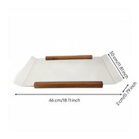 Silver Tray with Wood Handles Easy to Clean Geometric Metal Tray