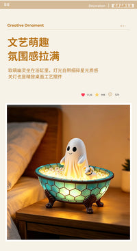 Creative Resin Ghost Bathtub Ornament Halloween Tabletop Decor Night Light