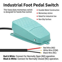 Heavy Duty Metal Foot Pedal Switch, Industrial Foot Switch, Latching Mode Foot Pedal, CNC Industrial Foot Switch, Metal Foot Switch 250V 15A