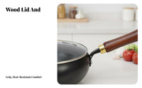 Flat Bottom Wok Pre-Seasoned Chinese Iron Wok Chinese Iron Pot Large Capacity Stir-Fry Pan Traditional Design