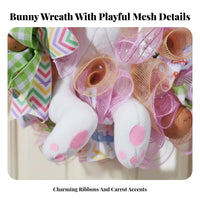Festive Easter Bunny Wreath Cute Design Rabbit Door Decoration Colorful Ribbons Bunny Wreath Handmade Look for Party, Wall Decor, Farmhouse