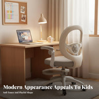 Padded Seat Cushion children's Posture Chair Breathable Mesh Back Ergonomic Kids Chair Weight-Activated Self-Locking Wheels Flip-up Armrests for Students, Teenagers, School, Home, Dormitory, Bedroom