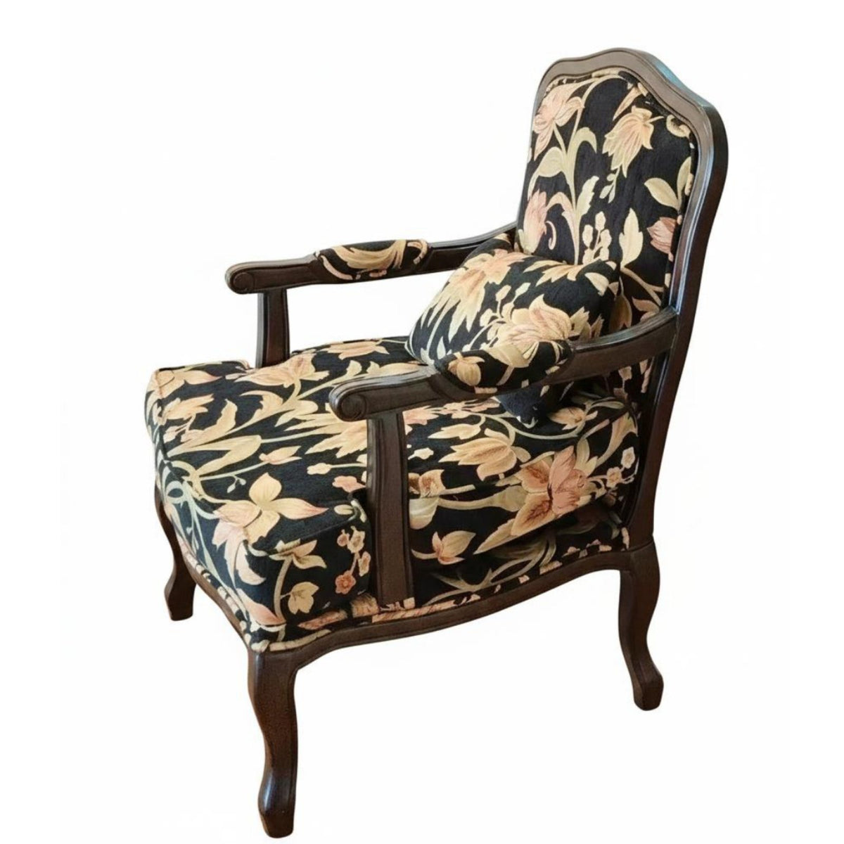 French design Floral high-spine Armchair sturdy Wood Legs Accent Chair High spine Support Household Furniture Plush Cushioning for Readers, Interior Decorators, Homeowners, Living Room, Bedroom, perusing corner, Home Office