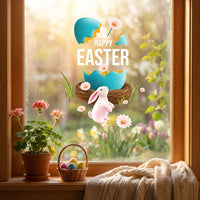 Easter Window Cling Removable Bunny Egg Window Sticker Easy Application Happy Easter Glass Decal for Shop Owners, Kids, Panes, Retail Stores, Office