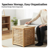Japanese aesthetic Square End Table with Shelf Space-Saving Square Accent Table Multi-Functional Nightstand Multipurpose for Small Apartment Dwellers, Homeowners, Students, Living Room, Bedroom, Guesthouse, Entryway