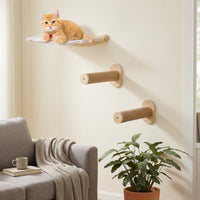 Wall Mounted Shelf, Wooden Bed with Canvas and Scratching Surface, Indoor Climbing Play Furniture for Restful Sleep and Exercise