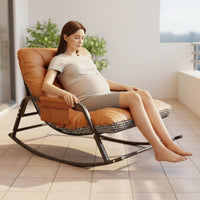 Anti-Tip Design Upholstered Rocking Lounge Chair Side Storage Pocket Padded Rocking Recliner Adjustable Backrest Modern Lazy Sofa Chair Extra Wide Seat for Women, Adults, Balcony, Bedroom, Living Room, Small Apartment