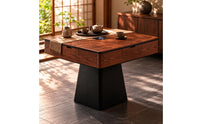 Tapered Pedestal Base Mahjong Machine Table Built-in Square Mahjong Table Wood-Grain Black Border
