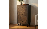 Leaf Pattern Five-Drawer Cabinet Turned Legs Narrow Storage Cabinet Freestanding