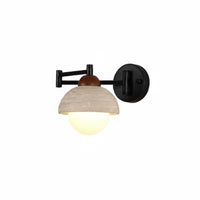 Natural Stone Shade Adjustable Swing Arm Wall Lamp Space Saving Swing Arm Wall Lamp Vintage Century Design LED Reading Sconce Easy to Install for Bedroom, Living Room