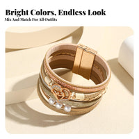 Parent-Child Heart Bracelet Layered Design Wrap Bracelet Faux Pearl Accents Fashion Jewelry for Women, Parents