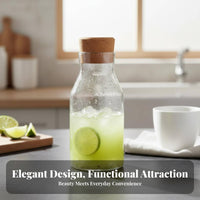 Heat and Cold Resistant Cork Stopper Glass Bottle Good Seal High Borosilicate Glass Carafe Minimalist Design for Hotel, Refrigerator, Office